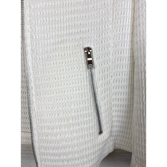 JOIE Women’s Small Jenika White Textured Cotton Blend Woven Zip-Up Blazer Jacket - Picture 8 of 9